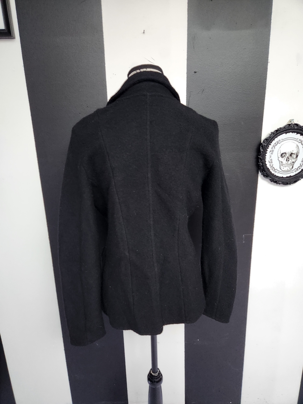 Obey Black Pea Coat with Notched Collar - Picture 4 of 6